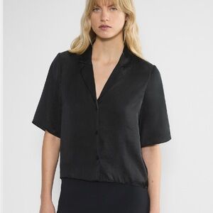 Aritzia Wilfred Beso Satin Shirt Black Button Down size medium